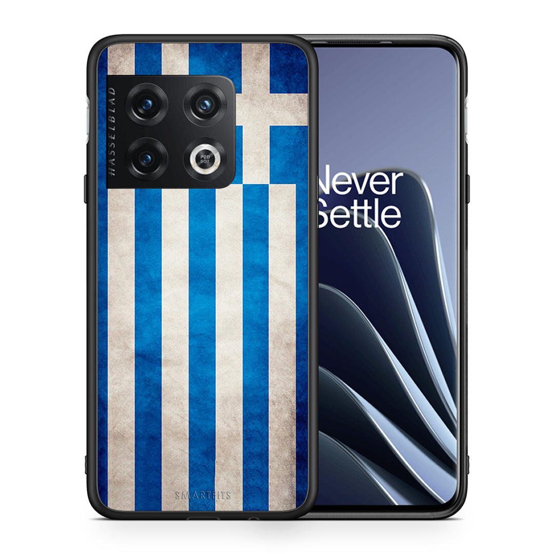Θήκη OnePlus 10 Pro Greek Flag από τη Smartfits με σχέδιο στο πίσω μέρος και μαύρο περίβλημα | OnePlus 10 Pro Greek Flag case with colorful back and black bezels