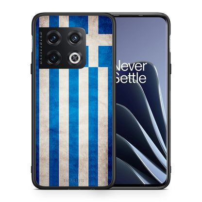 Θήκη OnePlus 10 Pro Greek Flag από τη Smartfits με σχέδιο στο πίσω μέρος και μαύρο περίβλημα | OnePlus 10 Pro Greek Flag case with colorful back and black bezels