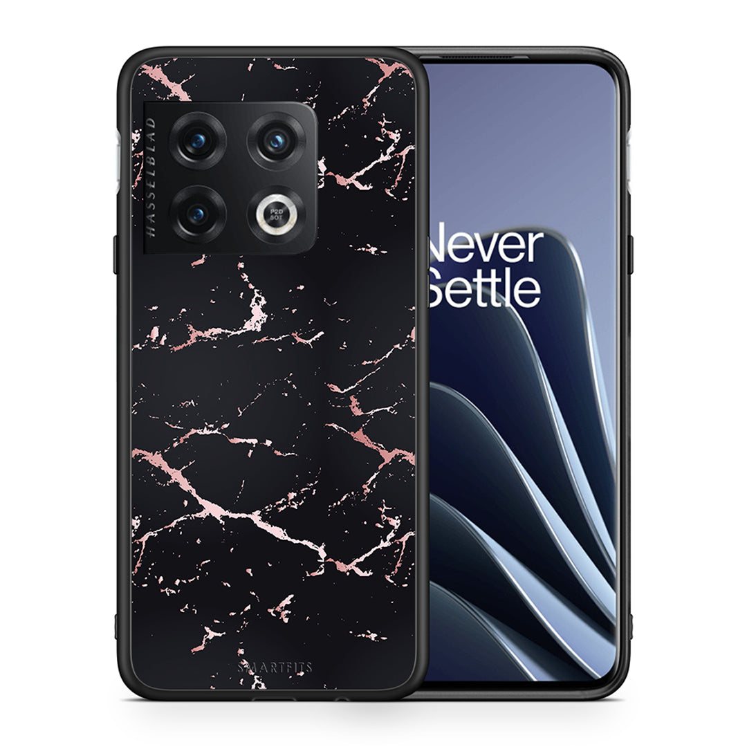 Θήκη OnePlus 10 Pro Black Rosegold Marble από τη Smartfits με σχέδιο στο πίσω μέρος και μαύρο περίβλημα | OnePlus 10 Pro Black Rosegold Marble case with colorful back and black bezels