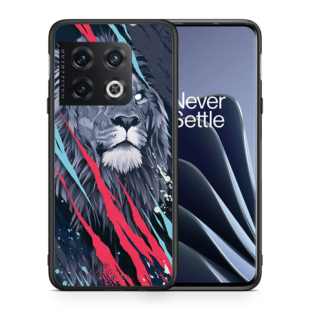 Θήκη OnePlus 10 Pro Lion Designer PopArt από τη Smartfits με σχέδιο στο πίσω μέρος και μαύρο περίβλημα | OnePlus 10 Pro Lion Designer PopArt case with colorful back and black bezels