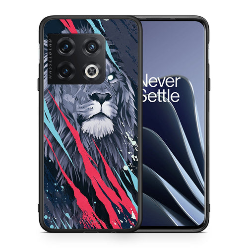 Θήκη OnePlus 10 Pro Lion Designer PopArt από τη Smartfits με σχέδιο στο πίσω μέρος και μαύρο περίβλημα | OnePlus 10 Pro Lion Designer PopArt case with colorful back and black bezels