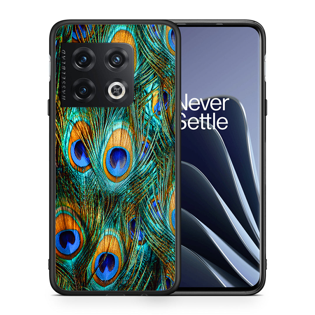 Θήκη OnePlus 10 Pro Real Peacock Feathers από τη Smartfits με σχέδιο στο πίσω μέρος και μαύρο περίβλημα | OnePlus 10 Pro Real Peacock Feathers case with colorful back and black bezels