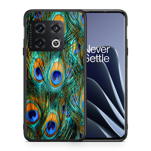 Θήκη OnePlus 10 Pro Real Peacock Feathers από τη Smartfits με σχέδιο στο πίσω μέρος και μαύρο περίβλημα | OnePlus 10 Pro Real Peacock Feathers case with colorful back and black bezels