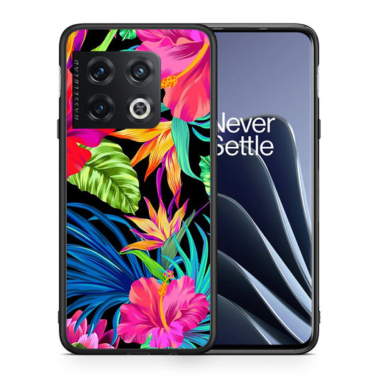 Θήκη OnePlus 10 Pro Tropical Flowers από τη Smartfits με σχέδιο στο πίσω μέρος και μαύρο περίβλημα | OnePlus 10 Pro Tropical Flowers case with colorful back and black bezels
