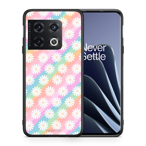 Θήκη OnePlus 10 Pro White Daisies από τη Smartfits με σχέδιο στο πίσω μέρος και μαύρο περίβλημα | OnePlus 10 Pro White Daisies case with colorful back and black bezels
