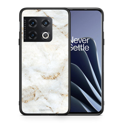 Θήκη OnePlus 10 Pro White Gold Marble από τη Smartfits με σχέδιο στο πίσω μέρος και μαύρο περίβλημα | OnePlus 10 Pro White Gold Marble case with colorful back and black bezels