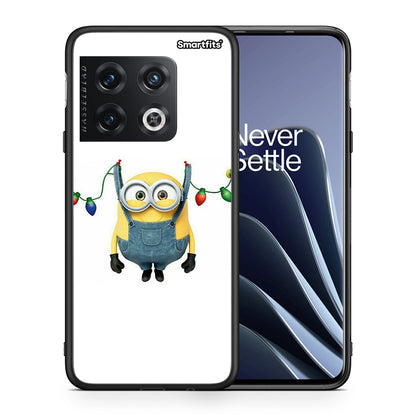 Θήκη OnePlus 10 Pro Xmas Minion Lights από τη Smartfits με σχέδιο στο πίσω μέρος και μαύρο περίβλημα | OnePlus 10 Pro Xmas Minion Lights case with colorful back and black bezels