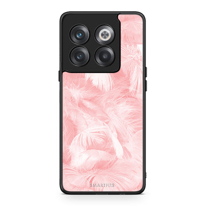 33 - OnePlus 10T Pink Feather Boho case, cover, bumper