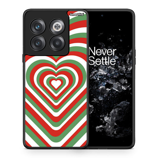 Θήκη OnePlus 10T Christmas Hearts από τη Smartfits με σχέδιο στο πίσω μέρος και μαύρο περίβλημα | OnePlus 10T Christmas Hearts case with colorful back and black bezels