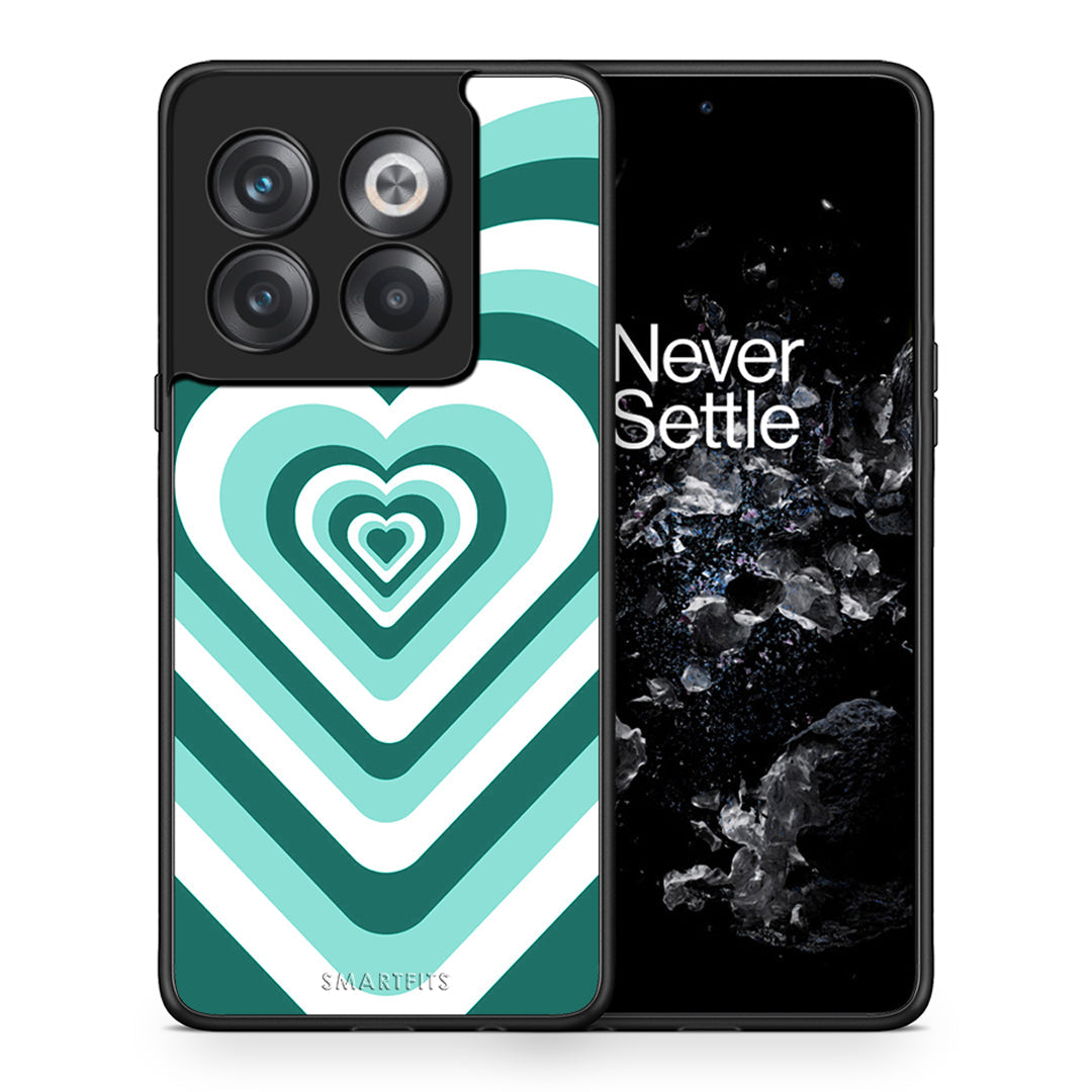 Θήκη OnePlus 10T Green Hearts από τη Smartfits με σχέδιο στο πίσω μέρος και μαύρο περίβλημα | OnePlus 10T Green Hearts case with colorful back and black bezels