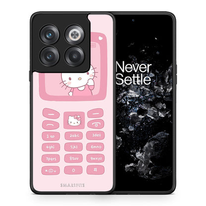 Θήκη Αγίου Βαλεντίνου OnePlus 10T Hello Kitten από τη Smartfits με σχέδιο στο πίσω μέρος και μαύρο περίβλημα | OnePlus 10T Hello Kitten case with colorful back and black bezels