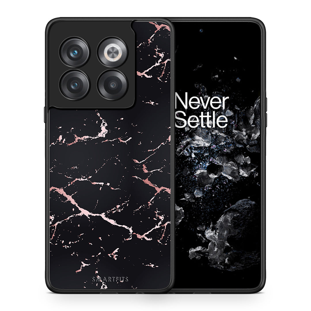 Θήκη OnePlus 10T Black Rosegold Marble από τη Smartfits με σχέδιο στο πίσω μέρος και μαύρο περίβλημα | OnePlus 10T Black Rosegold Marble case with colorful back and black bezels