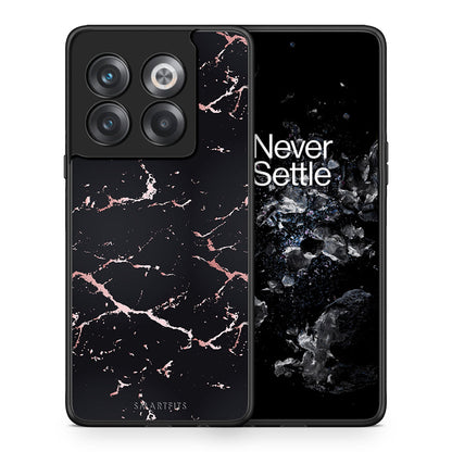 Θήκη OnePlus 10T Black Rosegold Marble από τη Smartfits με σχέδιο στο πίσω μέρος και μαύρο περίβλημα | OnePlus 10T Black Rosegold Marble case with colorful back and black bezels