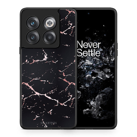 Θήκη OnePlus 10T Black Rosegold Marble από τη Smartfits με σχέδιο στο πίσω μέρος και μαύρο περίβλημα | OnePlus 10T Black Rosegold Marble case with colorful back and black bezels
