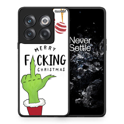 Θήκη OnePlus 10T Merry F Xmas από τη Smartfits με σχέδιο στο πίσω μέρος και μαύρο περίβλημα | OnePlus 10T Merry F Xmas case with colorful back and black bezels