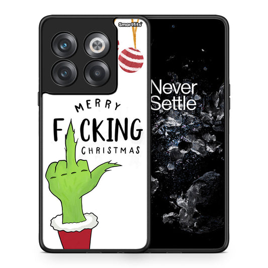 Θήκη OnePlus 10T Merry F Xmas από τη Smartfits με σχέδιο στο πίσω μέρος και μαύρο περίβλημα | OnePlus 10T Merry F Xmas case with colorful back and black bezels