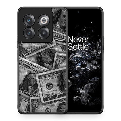 Θήκη OnePlus 10T Money Dollars από τη Smartfits με σχέδιο στο πίσω μέρος και μαύρο περίβλημα | OnePlus 10T Money Dollars case with colorful back and black bezels