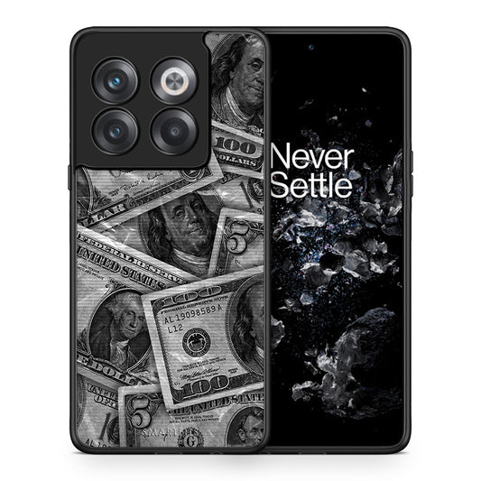 Θήκη OnePlus 10T Money Dollars από τη Smartfits με σχέδιο στο πίσω μέρος και μαύρο περίβλημα | OnePlus 10T Money Dollars case with colorful back and black bezels