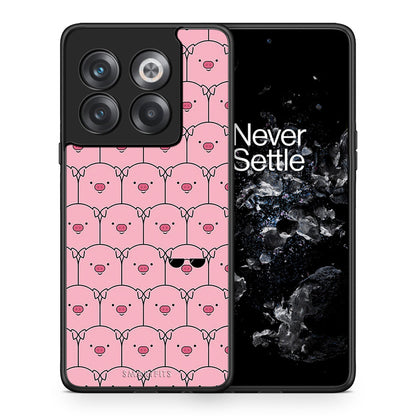 Θήκη OnePlus 10T Pig Glasses από τη Smartfits με σχέδιο στο πίσω μέρος και μαύρο περίβλημα | OnePlus 10T Pig Glasses case with colorful back and black bezels