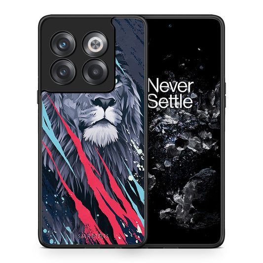 Θήκη OnePlus 10T Lion Designer PopArt από τη Smartfits με σχέδιο στο πίσω μέρος και μαύρο περίβλημα | OnePlus 10T Lion Designer PopArt case with colorful back and black bezels