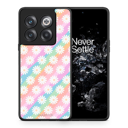 Θήκη OnePlus 10T White Daisies από τη Smartfits με σχέδιο στο πίσω μέρος και μαύρο περίβλημα | OnePlus 10T White Daisies case with colorful back and black bezels