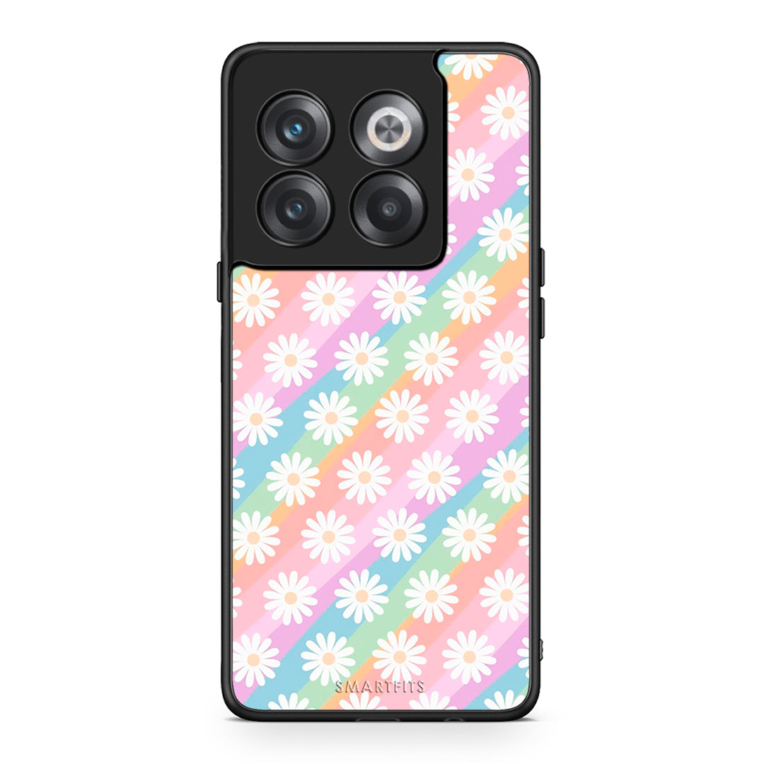OnePlus 10T White Daisies θήκη από τη Smartfits με σχέδιο στο πίσω μέρος και μαύρο περίβλημα | Smartphone case with colorful back and black bezels by Smartfits