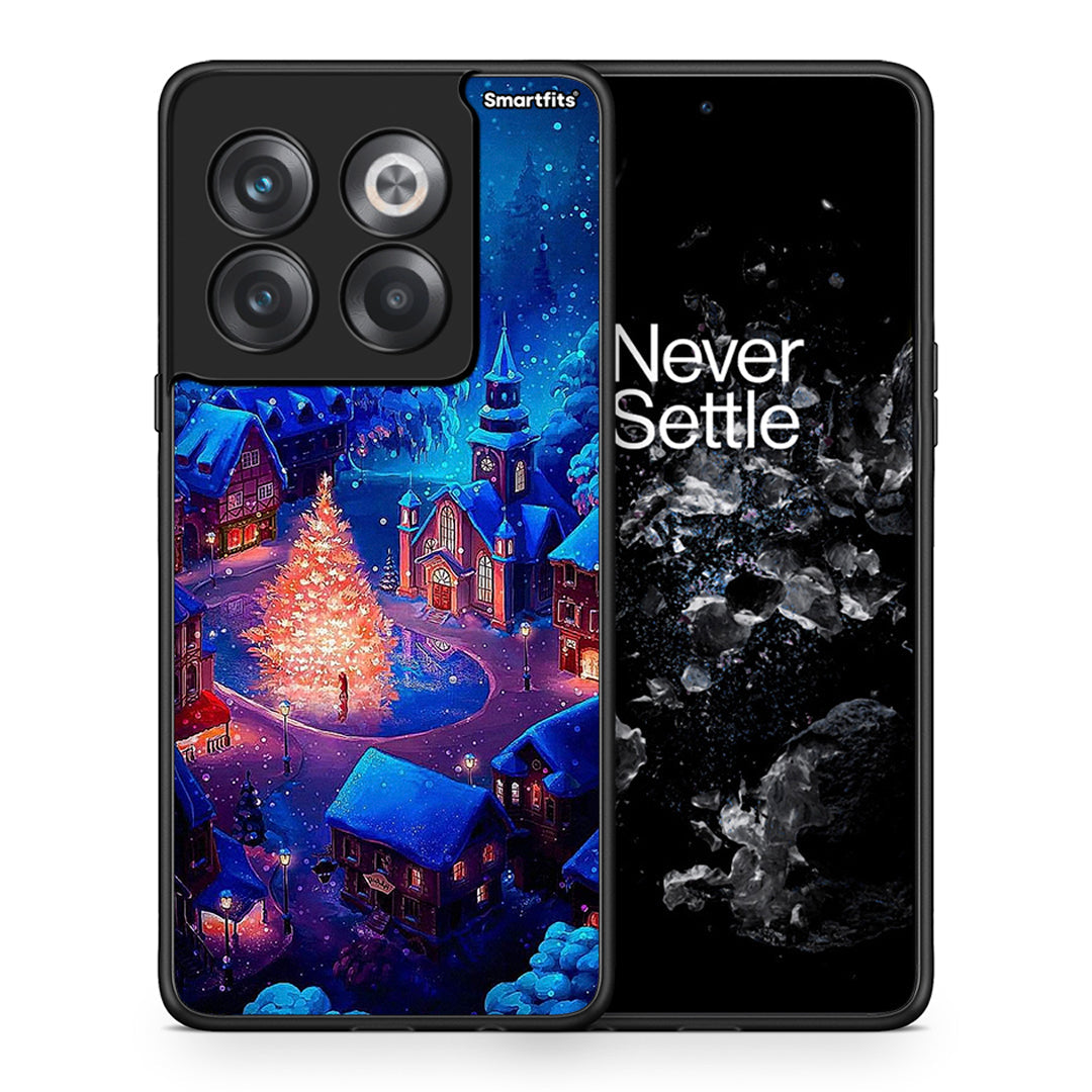 Θήκη OnePlus 10T Xmas Village από τη Smartfits με σχέδιο στο πίσω μέρος και μαύρο περίβλημα | OnePlus 10T Xmas Village case with colorful back and black bezels