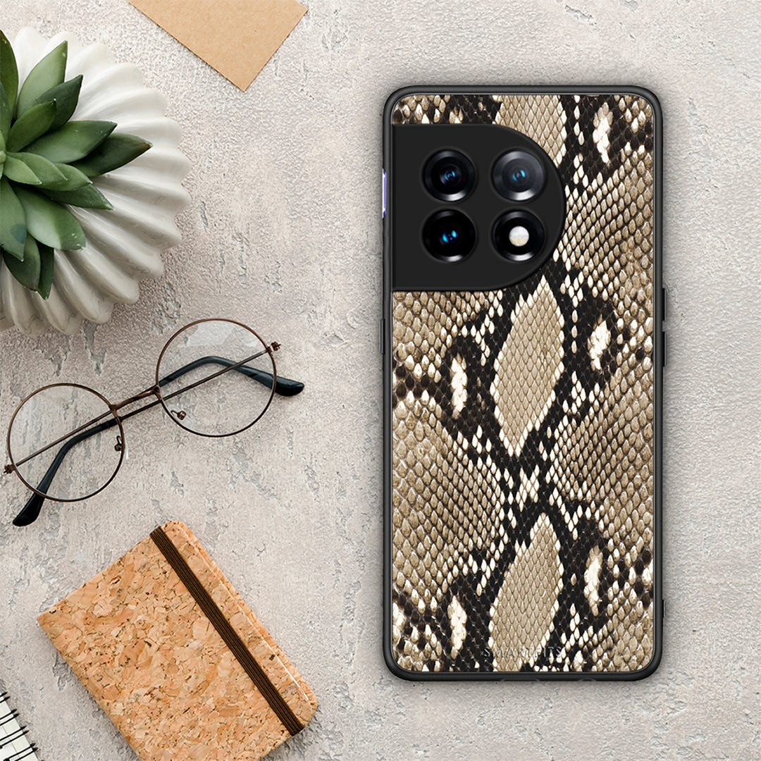 Θήκη OnePlus 11 5G Animal Fashion Snake από τη Smartfits με σχέδιο στο πίσω μέρος και μαύρο περίβλημα | OnePlus 11 5G Animal Fashion Snake Case with Colorful Back and Black Bezels