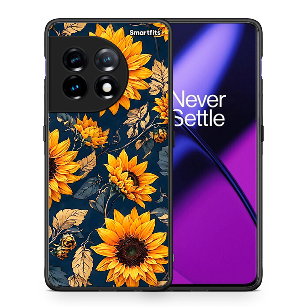 Θήκη OnePlus 11 5G Autumn Sunflowers από τη Smartfits με σχέδιο στο πίσω μέρος και μαύρο περίβλημα | OnePlus 11 5G Autumn Sunflowers Case with Colorful Back and Black Bezels