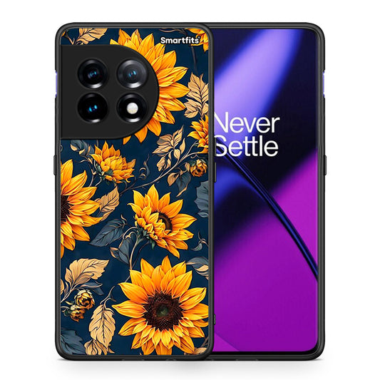 Θήκη OnePlus 11 5G Autumn Sunflowers από τη Smartfits με σχέδιο στο πίσω μέρος και μαύρο περίβλημα | OnePlus 11 5G Autumn Sunflowers Case with Colorful Back and Black Bezels