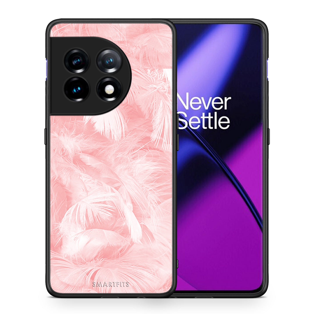 Θήκη OnePlus 11R / ACE 2 5G Boho Pink Feather από τη Smartfits με σχέδιο στο πίσω μέρος και μαύρο περίβλημα | OnePlus 11R / ACE 2 5G Boho Pink Feather Case with Colorful Back and Black Bezels