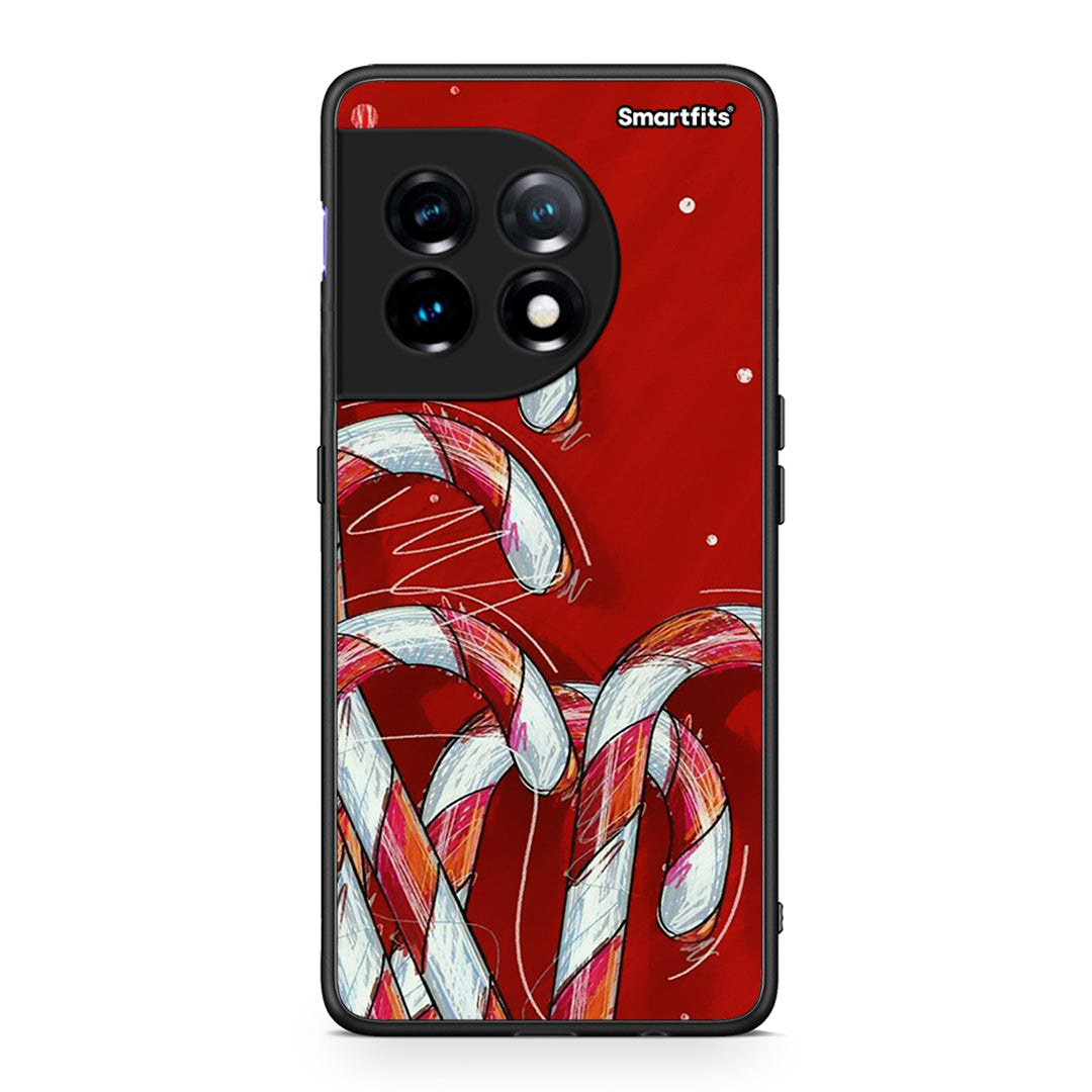 Θήκη OnePlus 11 5G Candy Cane από τη Smartfits με σχέδιο στο πίσω μέρος και μαύρο περίβλημα | OnePlus 11 5G Candy Cane Case with Colorful Back and Black Bezels