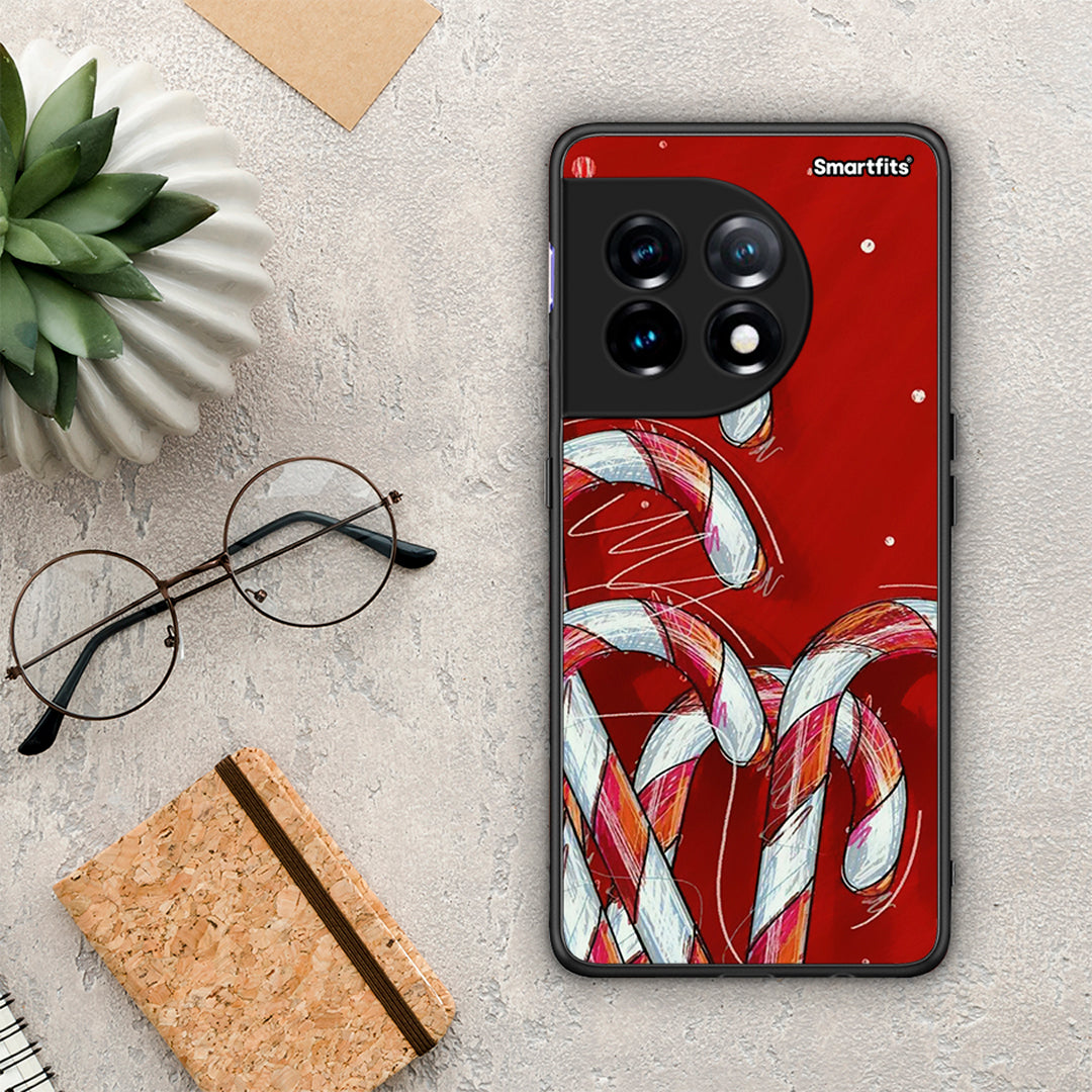 Θήκη OnePlus 11 5G Candy Cane από τη Smartfits με σχέδιο στο πίσω μέρος και μαύρο περίβλημα | OnePlus 11 5G Candy Cane Case with Colorful Back and Black Bezels