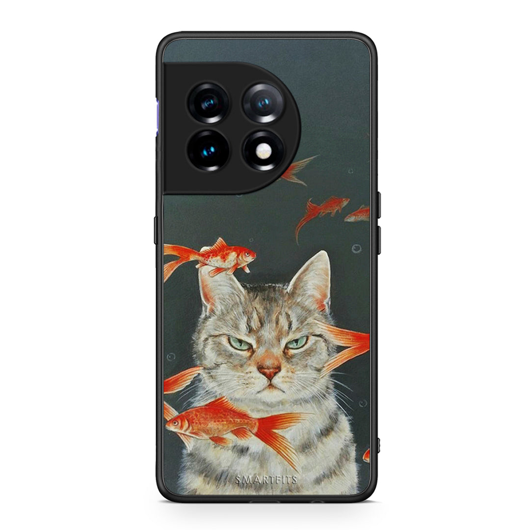 Θήκη OnePlus 11R / ACE 2 5G Cat Goldfish από τη Smartfits με σχέδιο στο πίσω μέρος και μαύρο περίβλημα | OnePlus 11R / ACE 2 5G Cat Goldfish Case with Colorful Back and Black Bezels