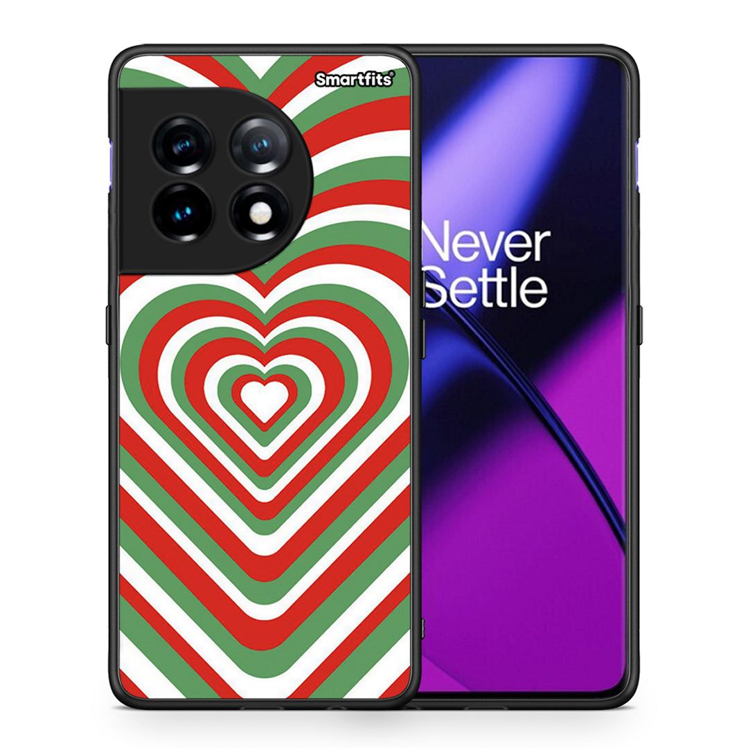 Θήκη OnePlus 11 5G Christmas Hearts από τη Smartfits με σχέδιο στο πίσω μέρος και μαύρο περίβλημα | OnePlus 11 5G Christmas Hearts Case with Colorful Back and Black Bezels