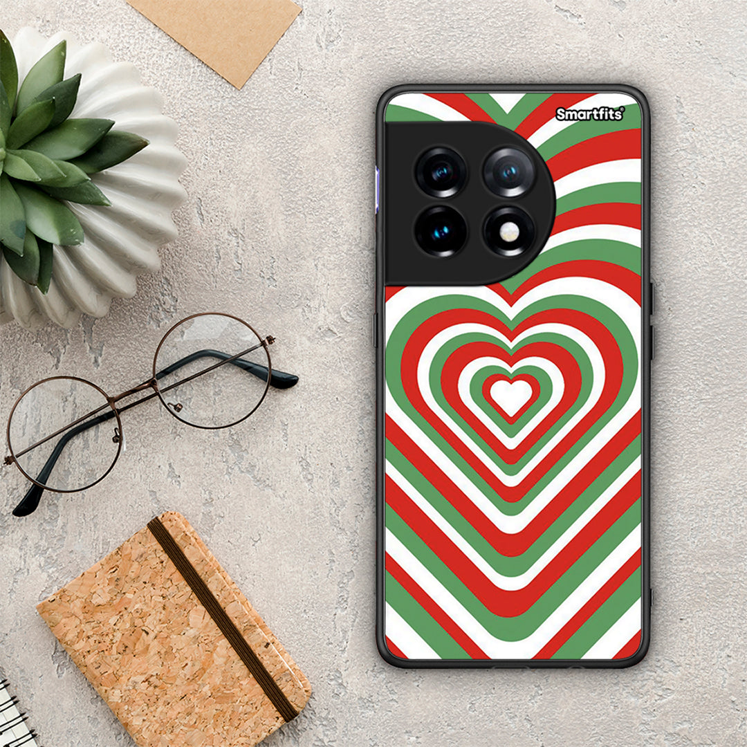 Θήκη OnePlus 11 5G Christmas Hearts από τη Smartfits με σχέδιο στο πίσω μέρος και μαύρο περίβλημα | OnePlus 11 5G Christmas Hearts Case with Colorful Back and Black Bezels