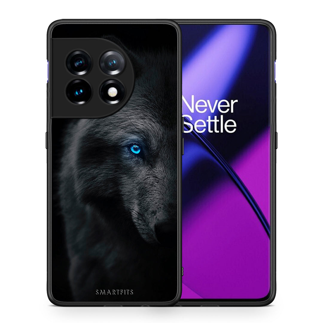 Θήκη OnePlus 11 5G Dark Wolf από τη Smartfits με σχέδιο στο πίσω μέρος και μαύρο περίβλημα | OnePlus 11 5G Dark Wolf Case with Colorful Back and Black Bezels