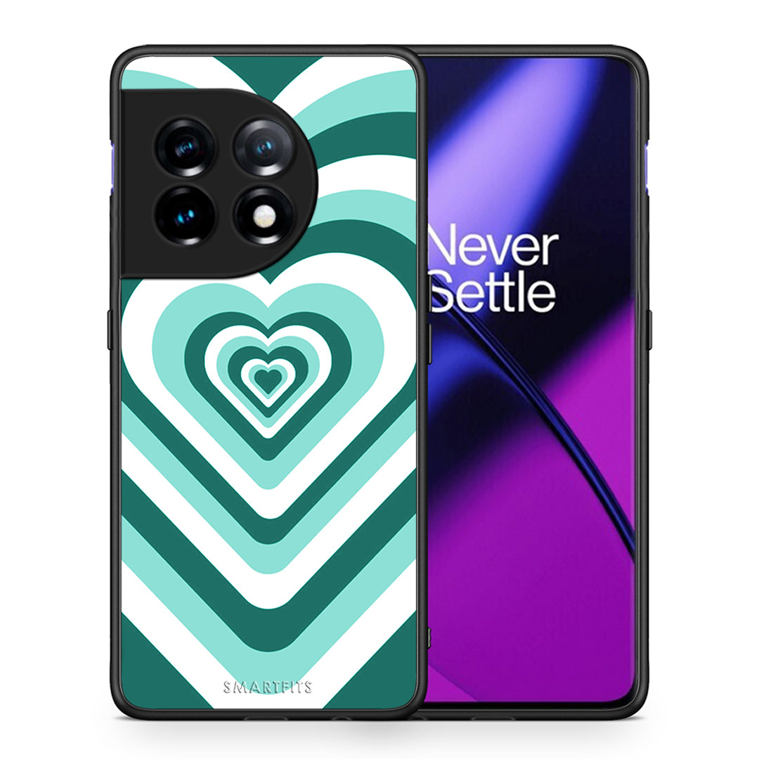 Θήκη OnePlus 11R / ACE 2 5G Green Hearts από τη Smartfits με σχέδιο στο πίσω μέρος και μαύρο περίβλημα | OnePlus 11R / ACE 2 5G Green Hearts Case with Colorful Back and Black Bezels