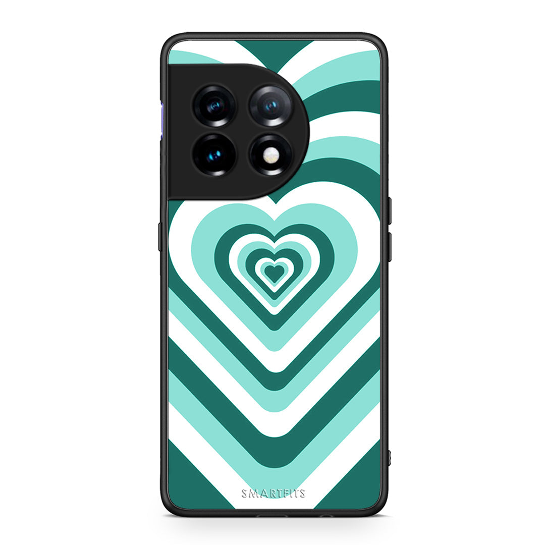 Θήκη OnePlus 11 5G Green Hearts από τη Smartfits με σχέδιο στο πίσω μέρος και μαύρο περίβλημα | OnePlus 11 5G Green Hearts Case with Colorful Back and Black Bezels