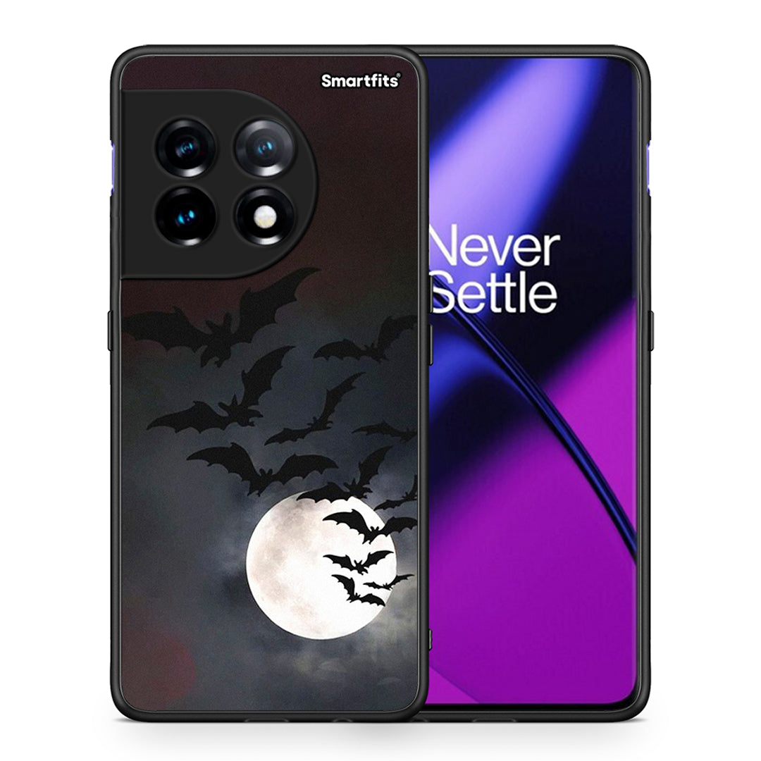 Θήκη OnePlus 11 5G Halloween Bat Night από τη Smartfits με σχέδιο στο πίσω μέρος και μαύρο περίβλημα | OnePlus 11 5G Halloween Bat Night Case with Colorful Back and Black Bezels