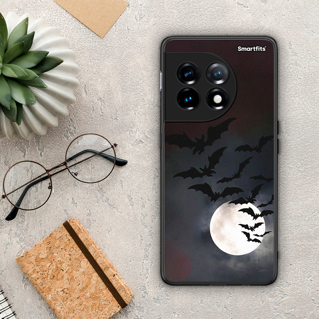 Θήκη OnePlus 11 5G Halloween Bat Night από τη Smartfits με σχέδιο στο πίσω μέρος και μαύρο περίβλημα | OnePlus 11 5G Halloween Bat Night Case with Colorful Back and Black Bezels