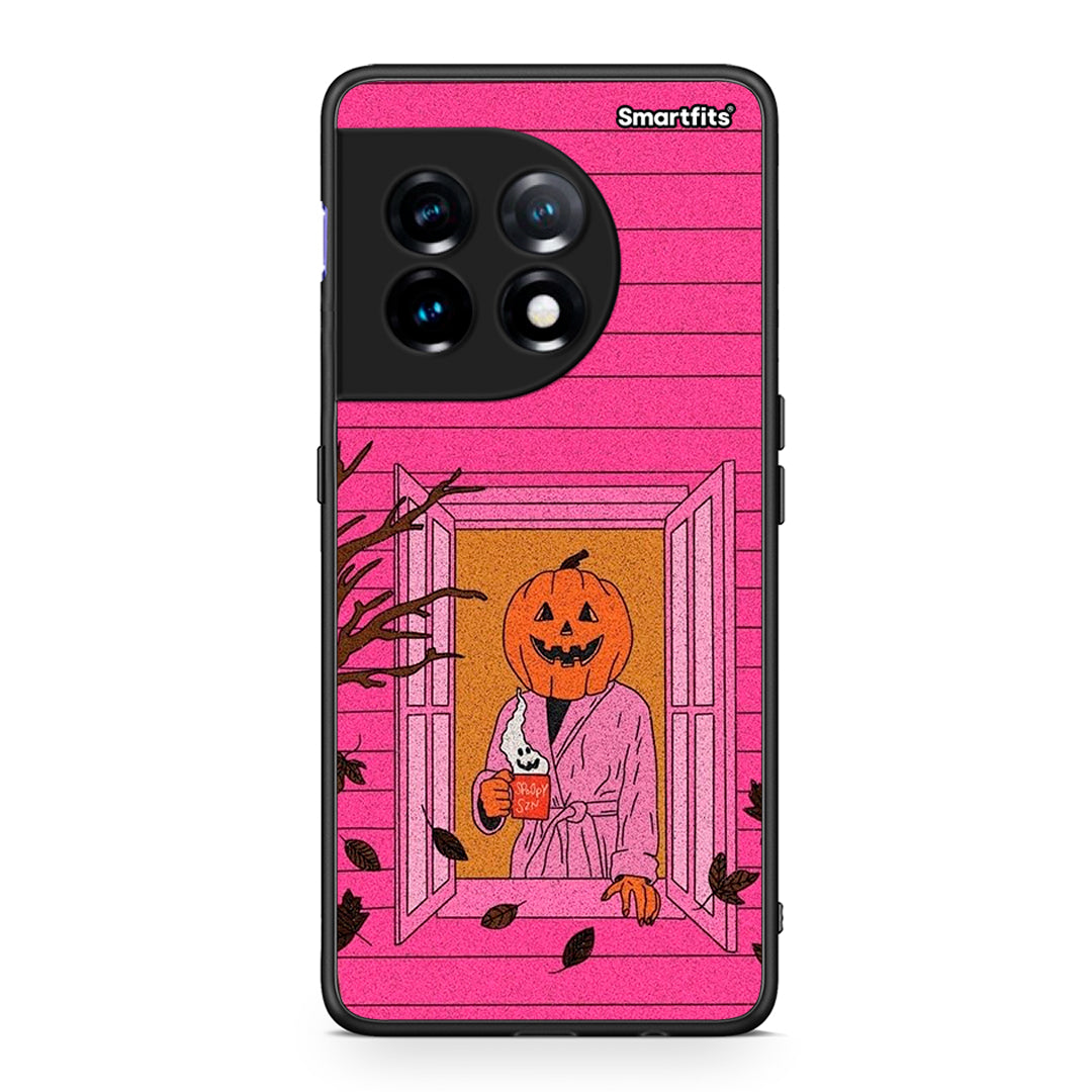 Θήκη OnePlus 11 5G Halloween Pumpkin Lady από τη Smartfits με σχέδιο στο πίσω μέρος και μαύρο περίβλημα | OnePlus 11 5G Halloween Pumpkin Lady Case with Colorful Back and Black Bezels