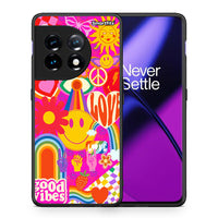 Thumbnail for Θήκη OnePlus 11 5G Hippie Love από τη Smartfits με σχέδιο στο πίσω μέρος και μαύρο περίβλημα | OnePlus 11 5G Hippie Love Case with Colorful Back and Black Bezels