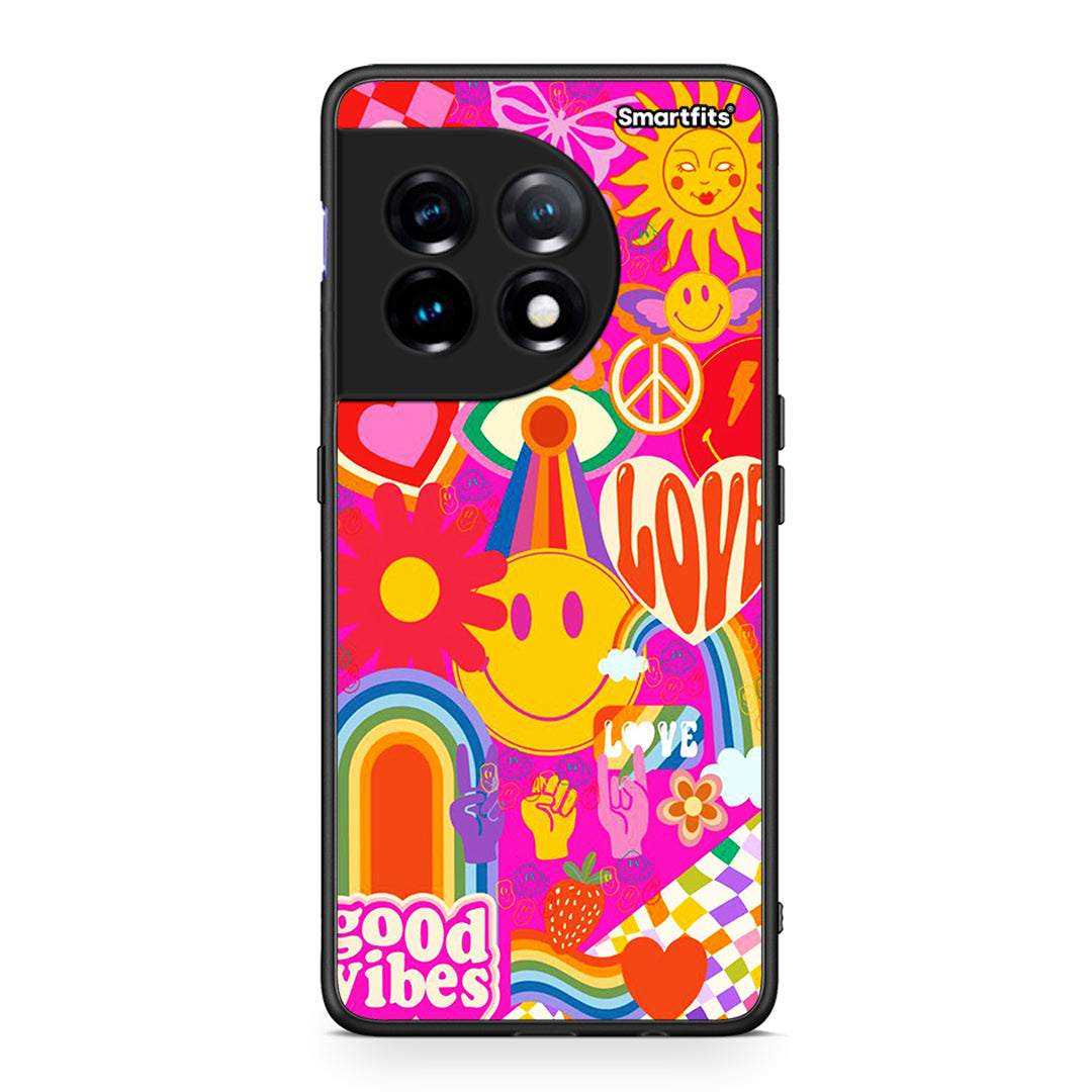 Θήκη OnePlus 11 5G Hippie Love από τη Smartfits με σχέδιο στο πίσω μέρος και μαύρο περίβλημα | OnePlus 11 5G Hippie Love Case with Colorful Back and Black Bezels