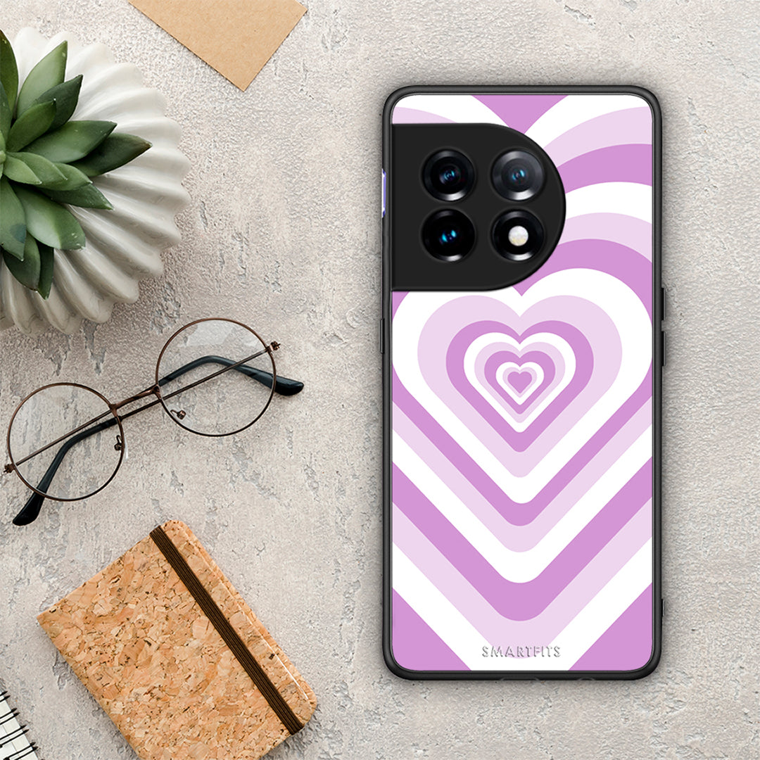 Θήκη OnePlus 11 5G Lilac Hearts από τη Smartfits με σχέδιο στο πίσω μέρος και μαύρο περίβλημα | OnePlus 11 5G Lilac Hearts Case with Colorful Back and Black Bezels