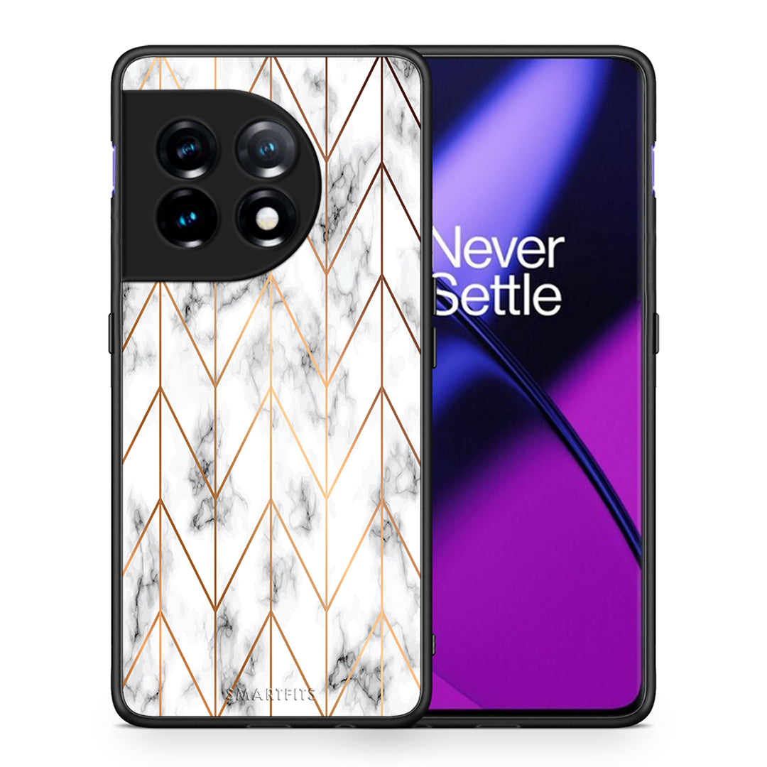 Θήκη OnePlus 11R / ACE 2 5G Marble Gold Geometric από τη Smartfits με σχέδιο στο πίσω μέρος και μαύρο περίβλημα | OnePlus 11R / ACE 2 5G Marble Gold Geometric Case with Colorful Back and Black Bezels