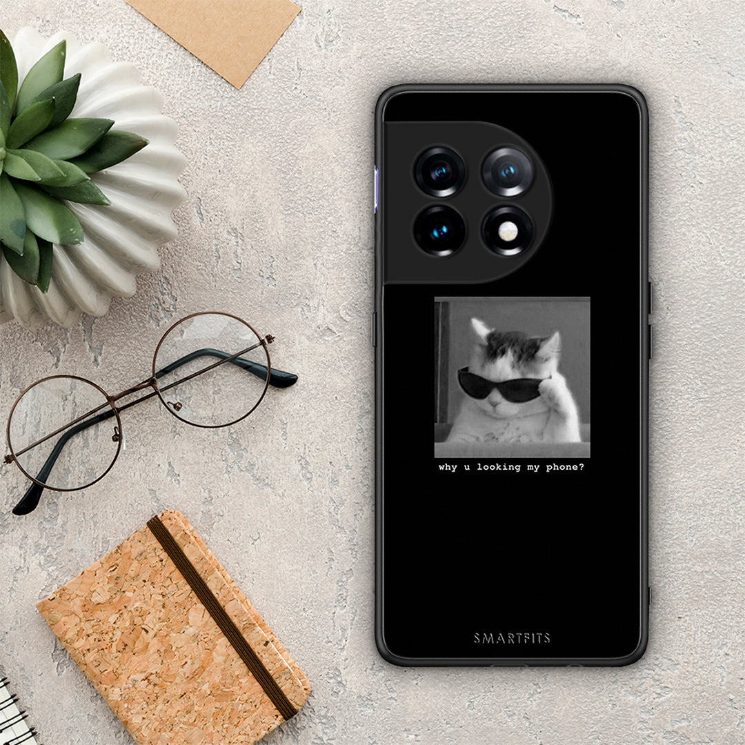 Θήκη OnePlus 11 5G Meme Cat από τη Smartfits με σχέδιο στο πίσω μέρος και μαύρο περίβλημα | OnePlus 11 5G Meme Cat Case with Colorful Back and Black Bezels
