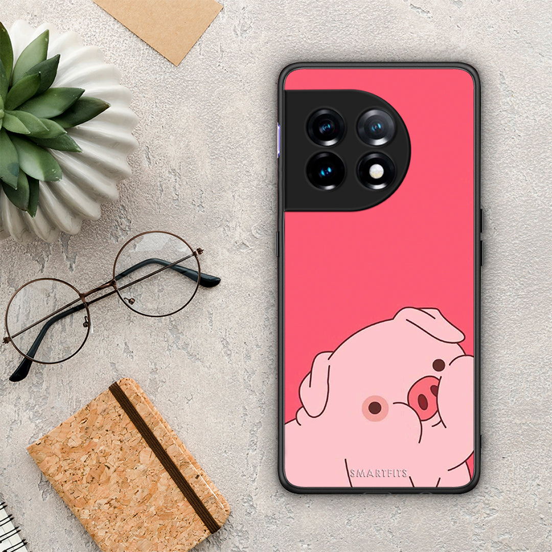 Θήκη OnePlus 11R / ACE 2 5G Pig Love 1 από τη Smartfits με σχέδιο στο πίσω μέρος και μαύρο περίβλημα | OnePlus 11R / ACE 2 5G Pig Love 1 Case with Colorful Back and Black Bezels