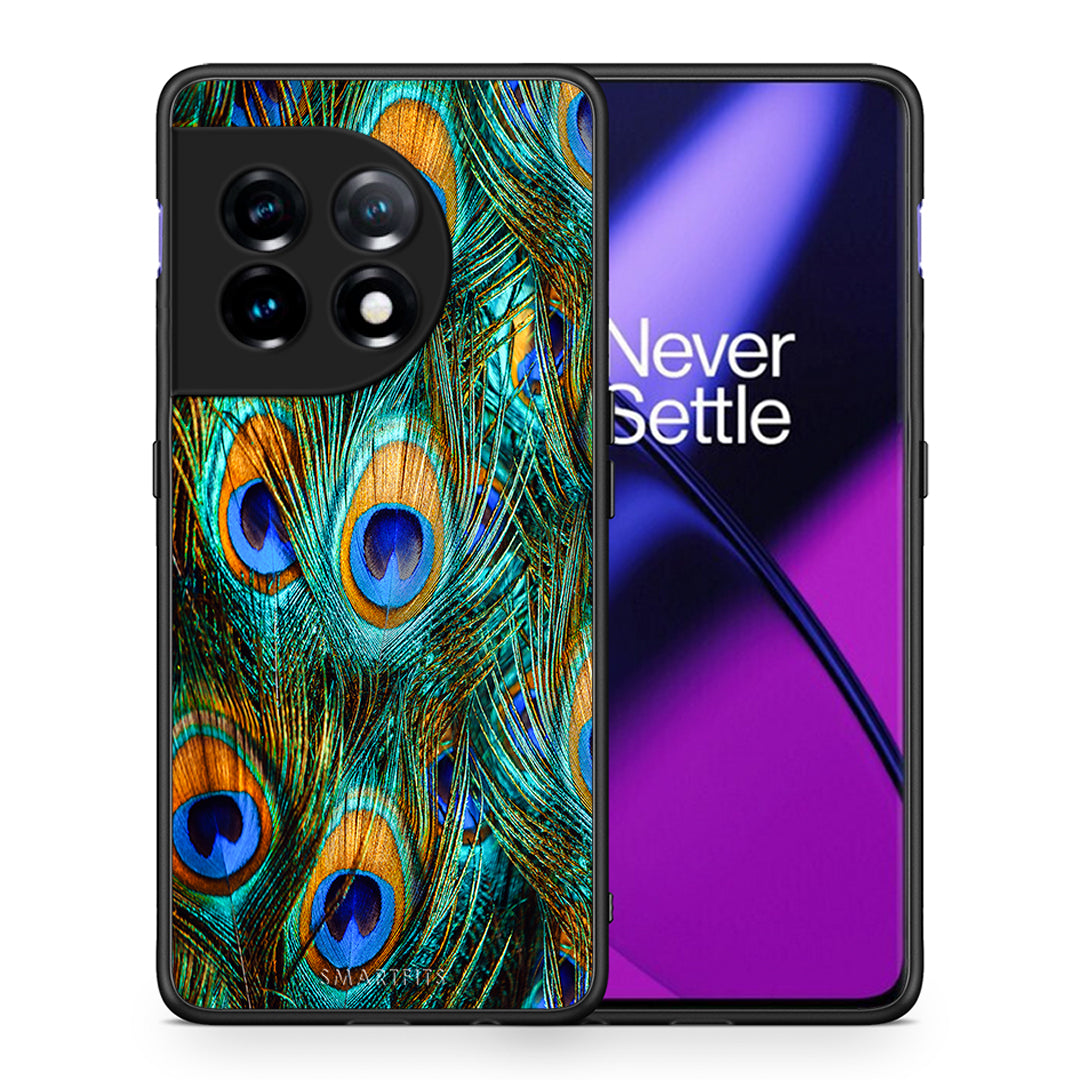 Θήκη OnePlus 11R / ACE 2 5G Real Peacock Feathers από τη Smartfits με σχέδιο στο πίσω μέρος και μαύρο περίβλημα | OnePlus 11R / ACE 2 5G Real Peacock Feathers Case with Colorful Back and Black Bezels