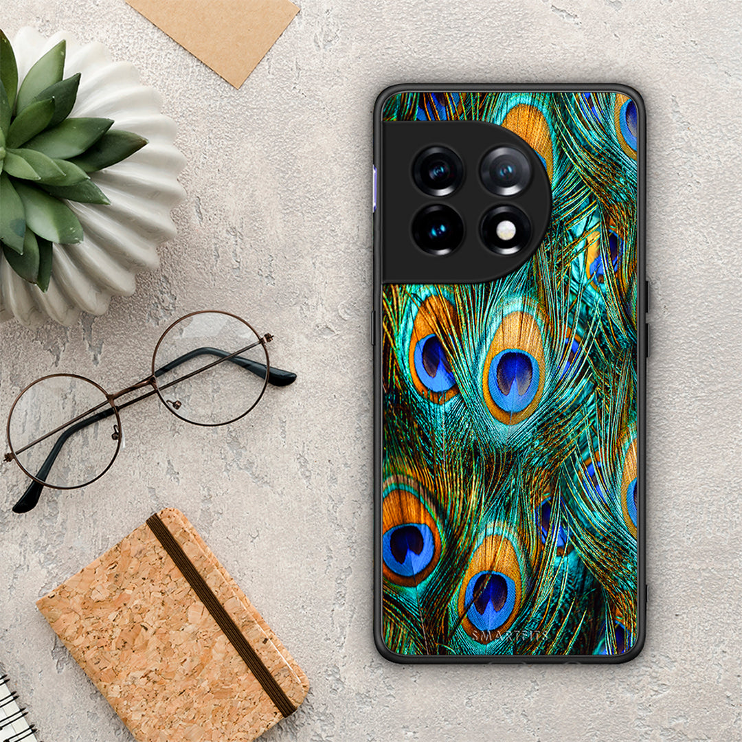 Θήκη OnePlus 11R / ACE 2 5G Real Peacock Feathers από τη Smartfits με σχέδιο στο πίσω μέρος και μαύρο περίβλημα | OnePlus 11R / ACE 2 5G Real Peacock Feathers Case with Colorful Back and Black Bezels